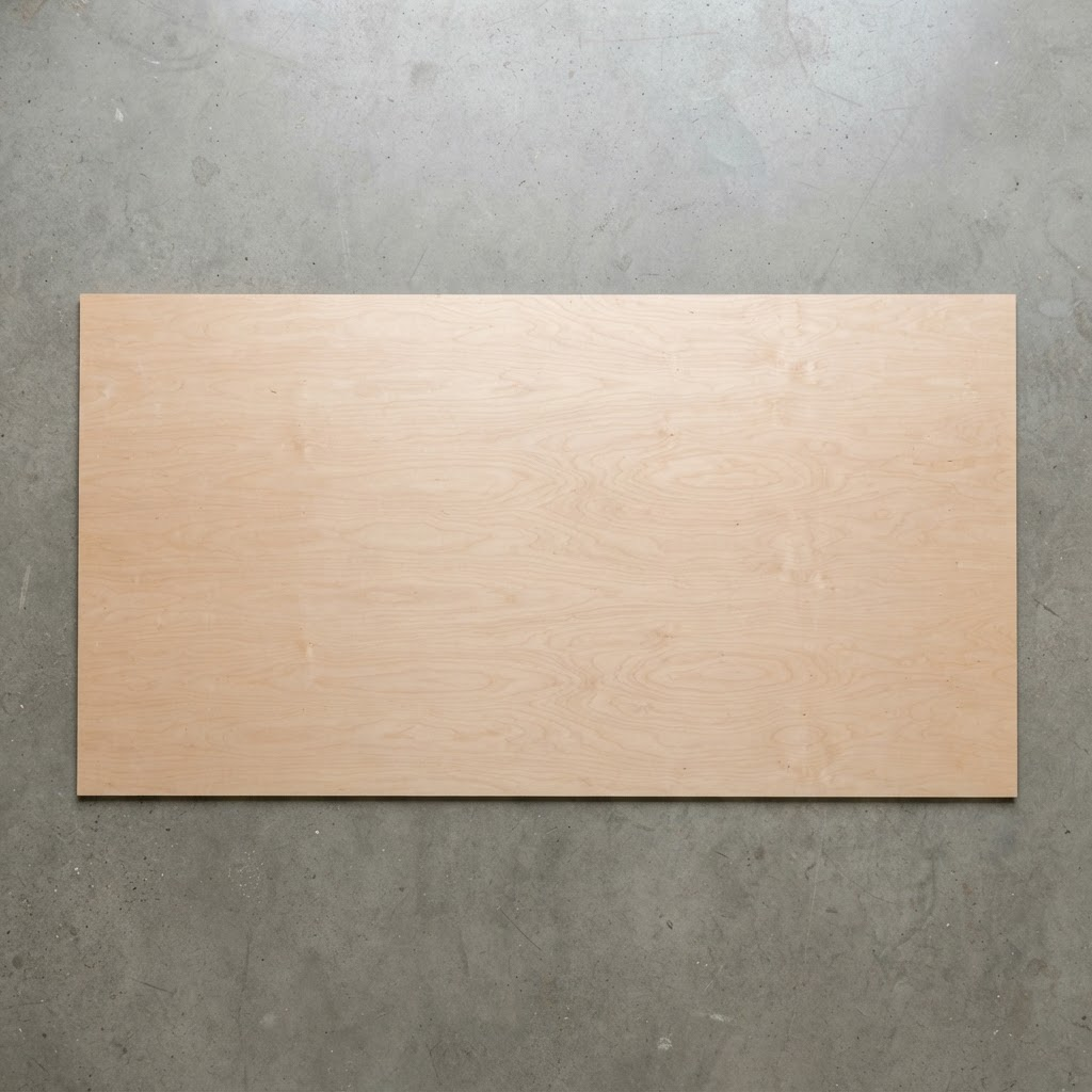 Full-size 2400x1200mm plywood panel lying flat showing the complete sheet size